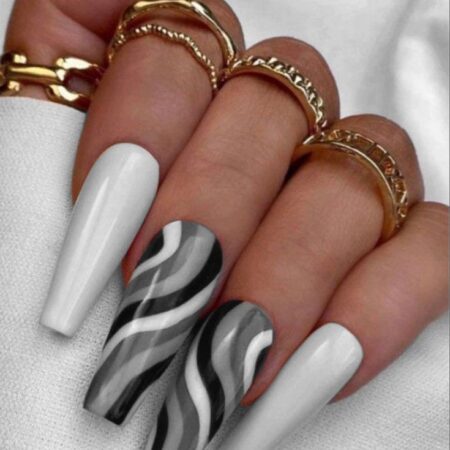 Top 20 Stylish Black and White Swirl Nails Square