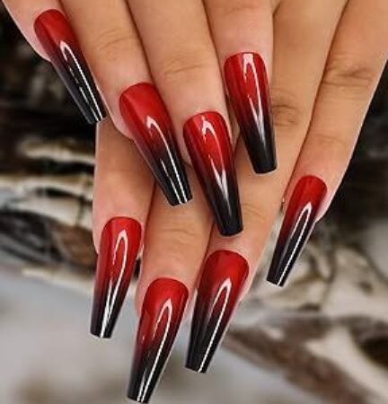 25 Charming Long Square Nails French Tip Red