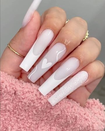 23 Classic White Long Square Nails Designs