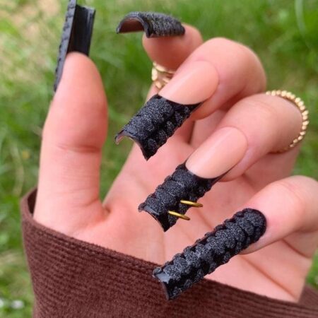 23 Stylish Black French Tip Long Square Nails
