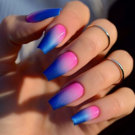 Trendy Long Square Acrylic Nails Pink and Blue – 28 Designs