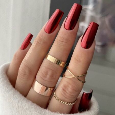 25 Adorable Red Tapered Square Nails Collection
