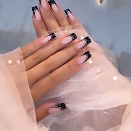 25 Charming Black French Tip Tapered Square Nails